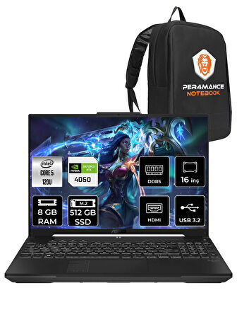 ASUS TUF Gaming F16 Core 5 210H 8GB 512GB SSD RTX4050/6GB 140W WUXGA 16" FDOS LP029 & PER4 ÇANTA