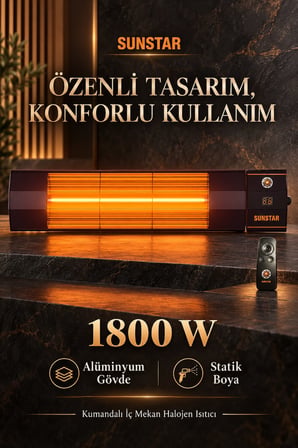 Sunstar Profesyonel 1800 W Kumandalı Halojen Isıtıcı – 6 Kademeli Uzaktan Kontrol, Zamanlayıcı ve De