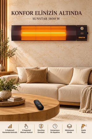 Sunstar Profesyonel 1800 W Kumandalı Halojen Isıtıcı – 6 Kademeli Uzaktan Kontrol, Zamanlayıcı ve De