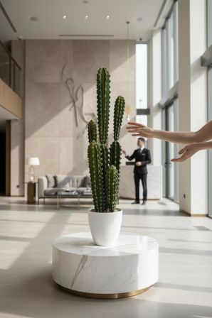 Yapay Kaktüs Ağacı Sütun Kaktüsü (Cereus peruvianus) - Beyaz Saksıda Yapay Bitki 70*20cm