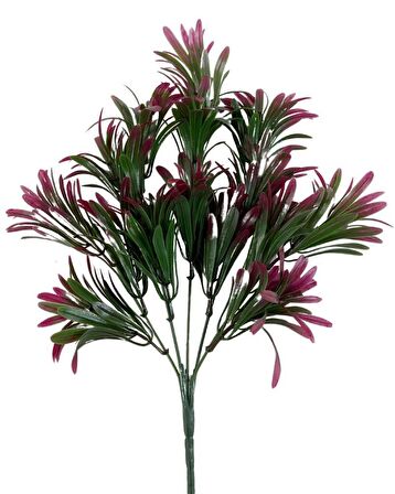Yapay Çiçek Yeşil Bordo Renk Podocarpus Demeti 7dal 48 Çiçek Garnitür Aradal Dekoratif Yapay Bitki