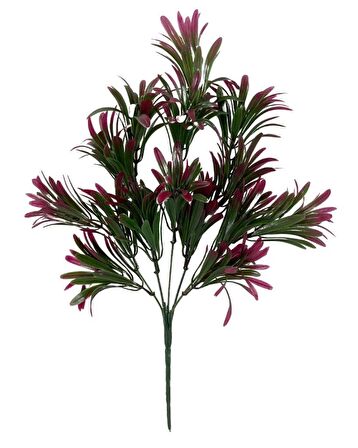 Yapay Çiçek Yeşil Bordo Renk Podocarpus Demeti 7dal 48 Çiçek Garnitür Aradal Dekoratif Yapay Bitki