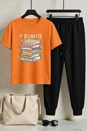 Unisex Its Okay To Tasarım Baskılı Tişört - 2'li Eşofman Takımı