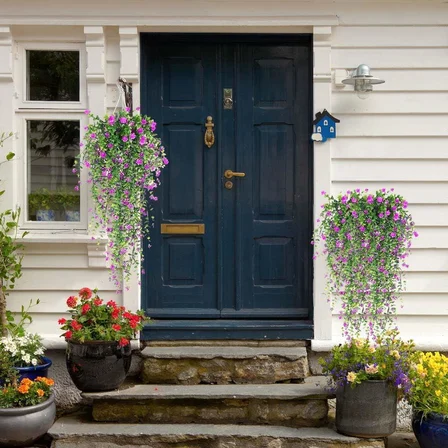 Yapay Çiçek Lila Sarkan Lotus Çiçekli Okaliptus Şimşir Yapay Sarmaşık 5dal 60cm