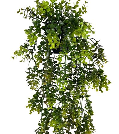 Yapay Çiçek Saksıda Sarkan Şimşir Kahverengi Yeşil Okaliptus Yapay Sarmaşık 60cm