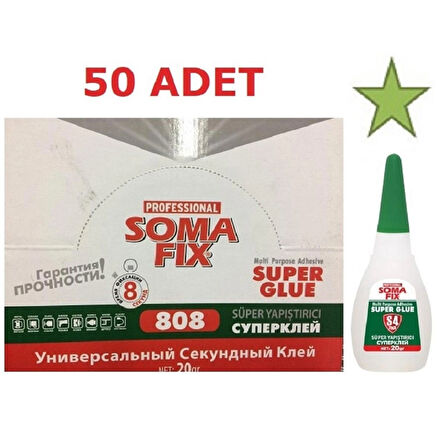 Somafix 50 Adet Somafix 20 gr Şeffaf Süper Hızlı Japon  Yapıştırıcı Ahşap Cam Metal Seramik Yapıştırıcısı