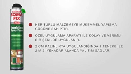 Somafix 12 Adet 850 ml Tabancalı Isı Ses Yalıtım Poliüretan Köpük Yatay Dikey Püskürtmeli Pu Köpüğü