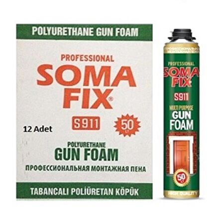 Somafix 12 Adet Tabancalı 750 ml- 850 Gr Poliüretan Köpük Çelik Kapı Pencere İzolasyon Montaj Dolgu Pu Köpük