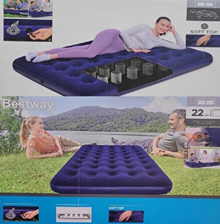 Bestway Pavillo 67287 Mavi Çift Kişilik Şişme Yatak + Elektrikli Pompa 191X137X22 cm