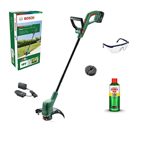 Bosch Easygrasscut 18-230 Akülü Kenar Kesme Makinesi (2,0 Ah Tek Akü) + Bakım Spreyi + Koruyucu Gözlük + Yedek Misina Seti