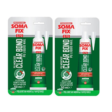 2 Adet Tüp 50 ml Somafix Poliüretan Montaj Yapıştırıcı Ahşap Dolap Toplama Şeffaf