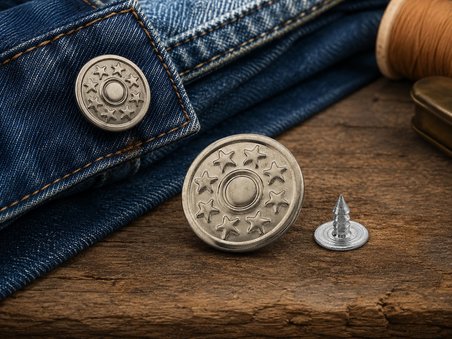 LUDIA 10'lu Yıldız Desenli Kot Düğmesi Seti 20 mm Gümüş Renk Metal Çivi Düğme