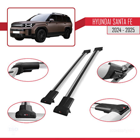 Hyundai Santa Fe 2024-2025 Arası ile Uyumlu FLY Model Ara Atkı Tavan Barı Gri 2 Adet