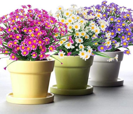 6lı Set Yapay Çiçek Lila Papatya 7 Dallı Plastik Dekoratif Yapay Bitki