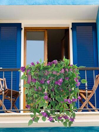 Yapay Çiçek Mor Begonvil li Mor Çit Balkon Saksısı 55*35cm 70cm Sarkar