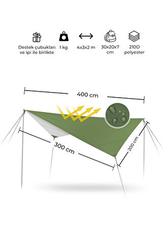 Ragnar Tarp Tente 3x4m Gerdirme Pileri ve Kazıklar Dahil
