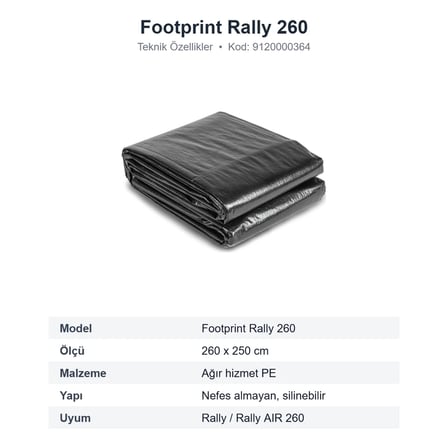 Dometic Footprint Rally 260 Ön Çadır Zemin Örtüsü, PE Taban Brandası 260x250 cm (9120000364)
