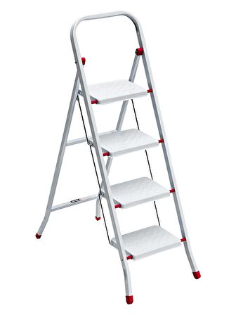 Saraylı Pratik Metal Merdiven Beyaz 4 Basamaklı Güvenli Kilit Sistemi Kaymaz Basamaklar