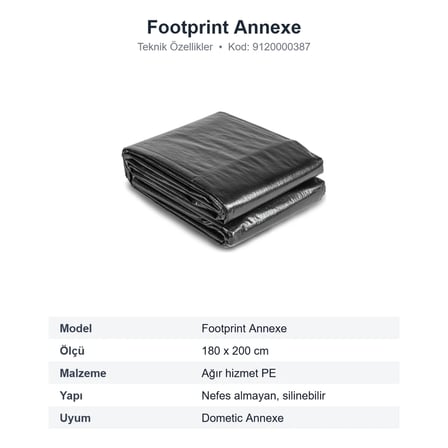 Dometic Footprint Annexe Yan Oda Zemin Örtüsü, PE Taban Brandası 180x200 cm (9120000387)