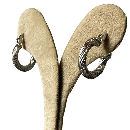 Uretti - İREM 3914 Minimal Burgulu Taşlı Çelik Halka Küpe