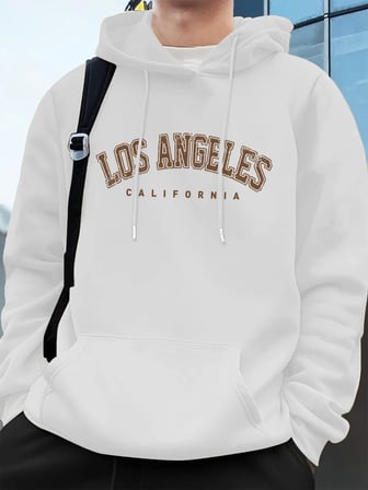 Los Angeles Kaliforniya Baskı Erkek Kazak Kış Gevşek Kapüşonlular Spor Cep Polar Sıcak Kazakl