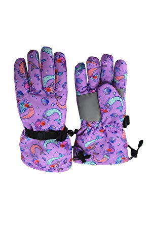 Petityu Su Geçirmez Kız Çocuk Bere Eldiven Set 2-4 Yaş Kayak Ve Snowboard Mor Denizkızı 2-4 Yaş