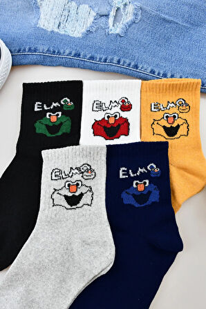 Unisex 5 Çift Elmo Yazılı Desenli Çorap