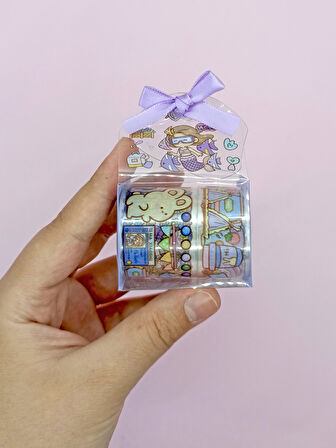 Fiyonk Çantalı Süslü Kız Şeffaf Desenli Bant - Mor