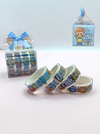 Fiyonk Çantalı Sevimli Kız Şeffaf Desenli Bant - Mavi