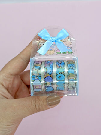 Fiyonk Çantalı Sevimli Kız Şeffaf Desenli Bant - Mavi