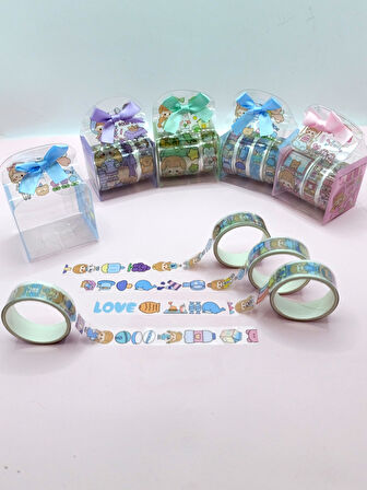 Fiyonk Çantalı Sevimli Kız Şeffaf Desenli Bant - Mavi