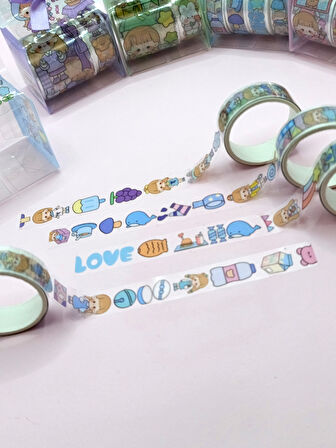 Fiyonk Çantalı Sevimli Kız Şeffaf Desenli Bant - Mavi