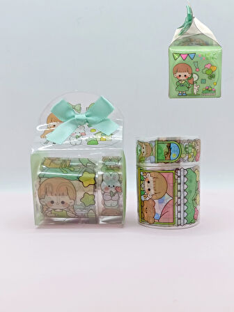 Fiyonk Çantalı Sevimli Kız Şeffaf Desenli Bant - Yeşil