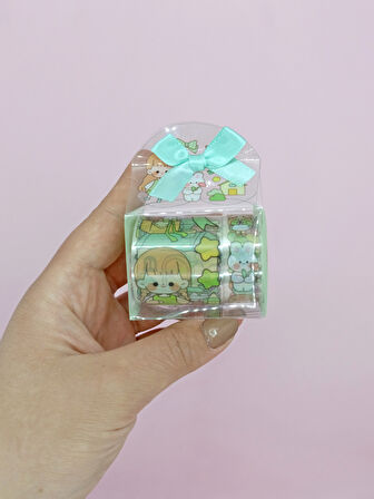 Fiyonk Çantalı Sevimli Kız Şeffaf Desenli Bant - Yeşil