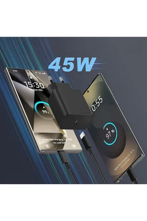 Samsung Galaxy S21-S22-S23-S24-S25-S26 Uyumlu Süper Hızlı Şarj 45W USB-C Type-C PD Şarj Cihazı