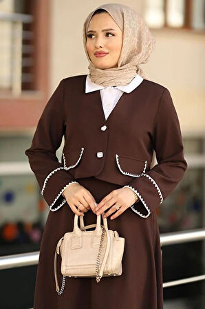 İşleme Detaylı Etekli Takım Bordo