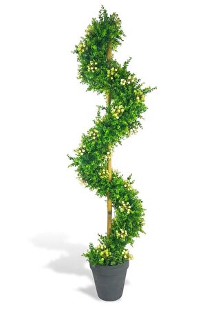 Yapay Ağaç Spiral Beyaz Kokina Şimşir Ağacı 160cm Bambu Saplı Salon Bitkisi