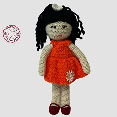 Uretti - Birsen 2552 - El Yapımı Amigurumi Siyah Saçlı Kız Çocuk - 33 cm