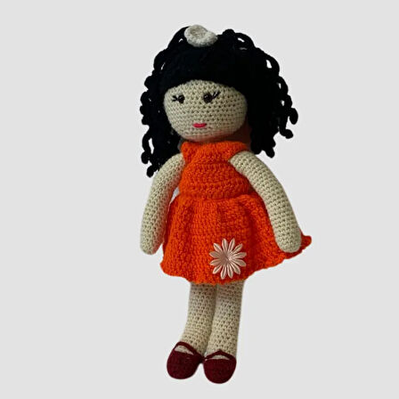 Uretti - Birsen 2552 - El Yapımı Amigurumi Siyah Saçlı Kız Çocuk - 33 cm