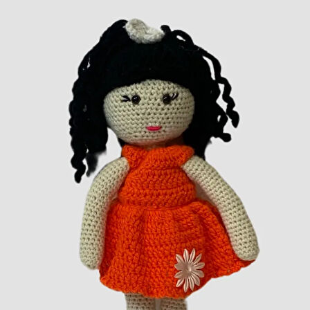 Uretti - Birsen 2552 - El Yapımı Amigurumi Siyah Saçlı Kız Çocuk - 33 cm