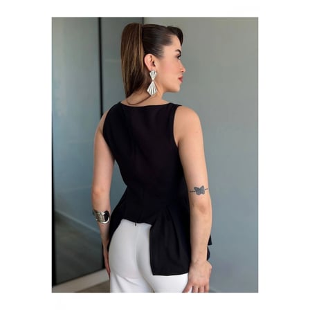 Kadın Askılı Korse Görünümlü Kare Yaka Peplum Bluz