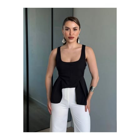 Kadın Askılı Korse Görünümlü Kare Yaka Peplum Bluz