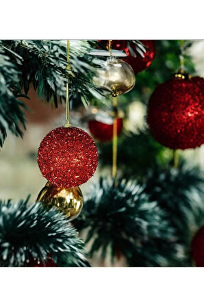Yılbaşı Süsü 2'li Parıltılı Top Kırmızı 10 cm