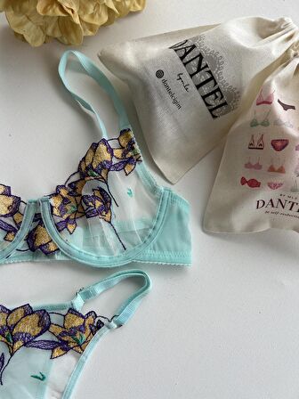 Dantel Blue & Purple Bralet Takımı