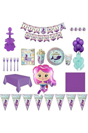 Deniz Kızı Lüks Doğum Günü Parti Malzemeleri Seti 24 Kişilik