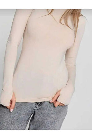 Basic Bisiklet Yaka Uzun Kollu Slim Fit Kadın Body T-shirt