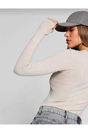 Basic Bisiklet Yaka Uzun Kollu Slim Fit Kadın Body T-shirt