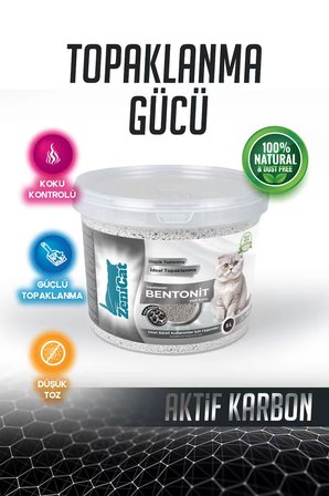 Aktif Karbonlu Bentonit Kedi Kumu 5 Lt – İnce Taneli, Güçlü Topaklanan, Koku Kontrolü