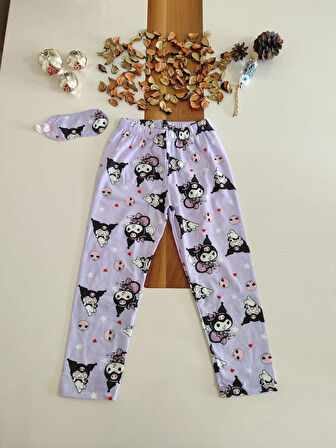 GÖZ BANTLI ÖNDEN DÜĞMELİ 2İPLİK KIZ ÇOCUK KUROMİ BASKILI PİJAMA TAKIMI