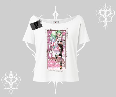 Kayık Yaka Tshirt Anime Kawaii Japon Kız Desenli